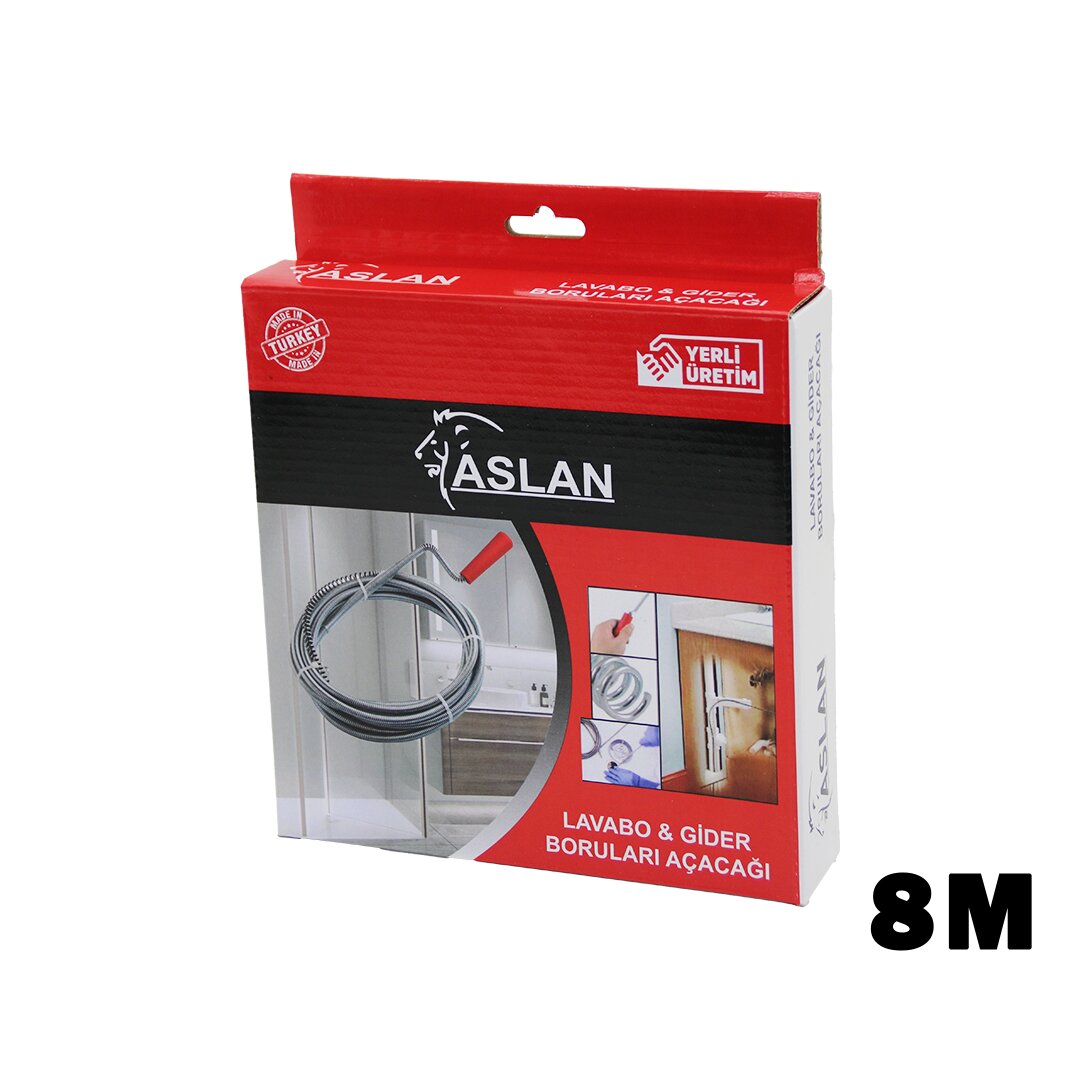 ASLAN ( 8MT ) ( SUSTA ) ( SPİRAL ESNEK YAY ) LAVABO & GİDER BORU AÇAR*48