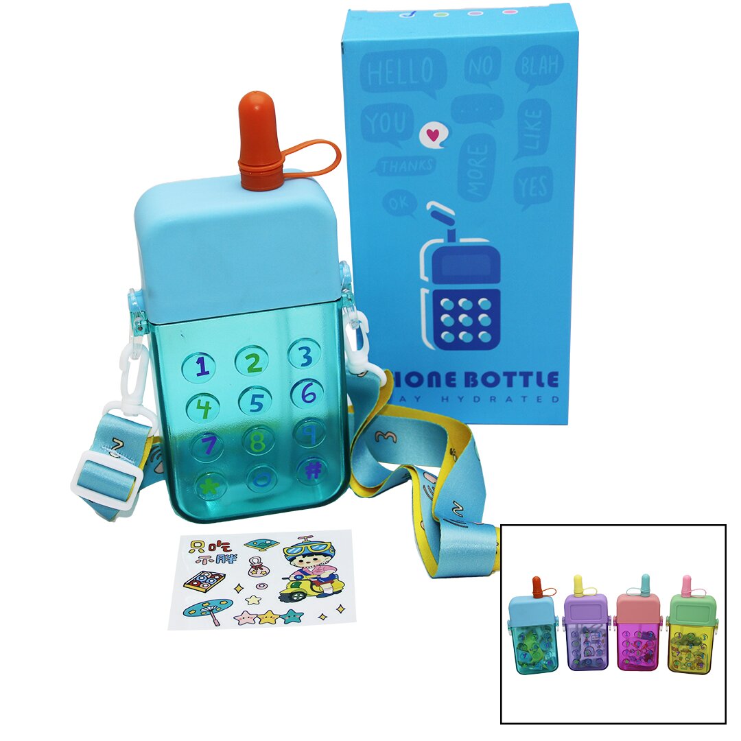PHONE BOTTLE CLKN-2035 ( TELEFON MODELİ ) RENKLİ MİKA KRİSTAL SULUK MATARA PİPETLİ & VİDALI KAPAK & ASKILI 300ML*60                     qwe012