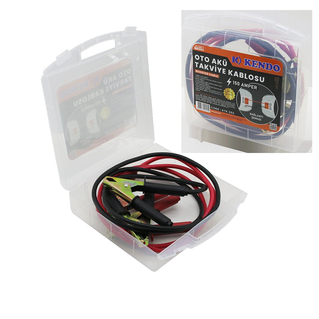 KENDO KTK-302 ( 150 AMPER ) OTO AKÜ TAKVİYE KABLOSU ( 1.85MT) ( ŞEFFAF PLASTİK ÇANTALI )*12