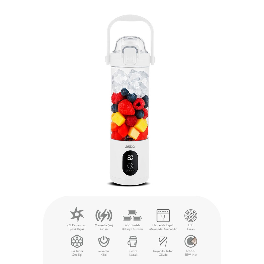 SİNBO SHB-7504 ( ŞARJLI ) TAŞINABİLİR SMOOTHİE BLENDER (700ML)(BUZ KIRMA & ÇELİK BIÇAK & MANYETİK ŞARJ)(150W & 4500mAh BATARYA)*6