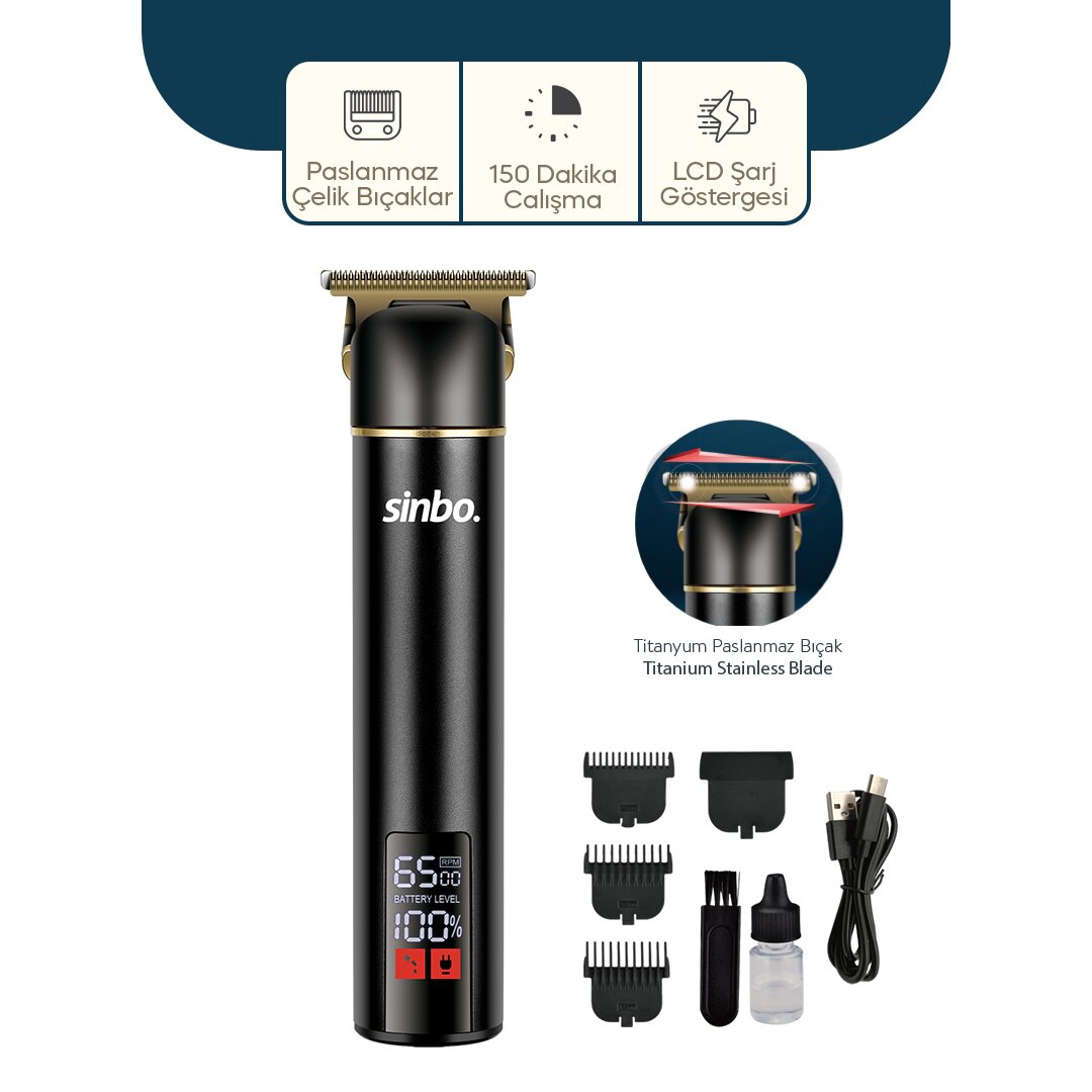 SİNBO SHC-1907 ( USB ŞARJLI & LCD GÖSTERGELİ ) SAÇ & SAKAL KESME TRAŞ MAKİNESİ ( ALÜMİNYUM ALAŞIMLI GÖVDE )*24