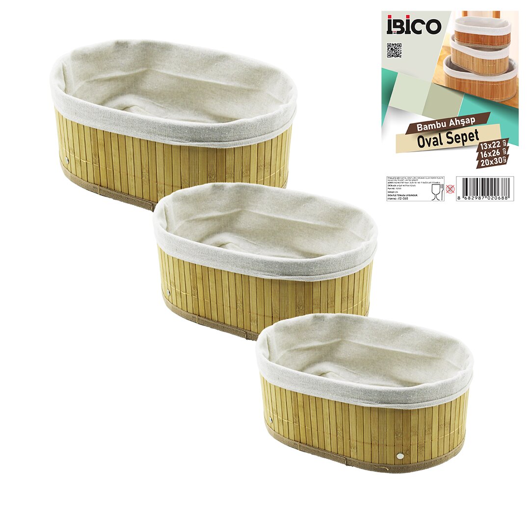 İBİCO İ12-068 ( 3 BOY ) ( OVAL ) ( BAMBU KENAR ) ORGANİZER SEPET ( AHŞAP ALTLIK & BEZLİ ) ( 13X22-16X26-20X30CM )*24 İBİCO İ12-068 ( 3 BOY ) ( OVAL ) ( BAMBU KENAR ) ORGANİZER SEPET ( AHŞAP ALTLIK & BEZLİ ) ( 13X22-16X26-20X30CM )*24