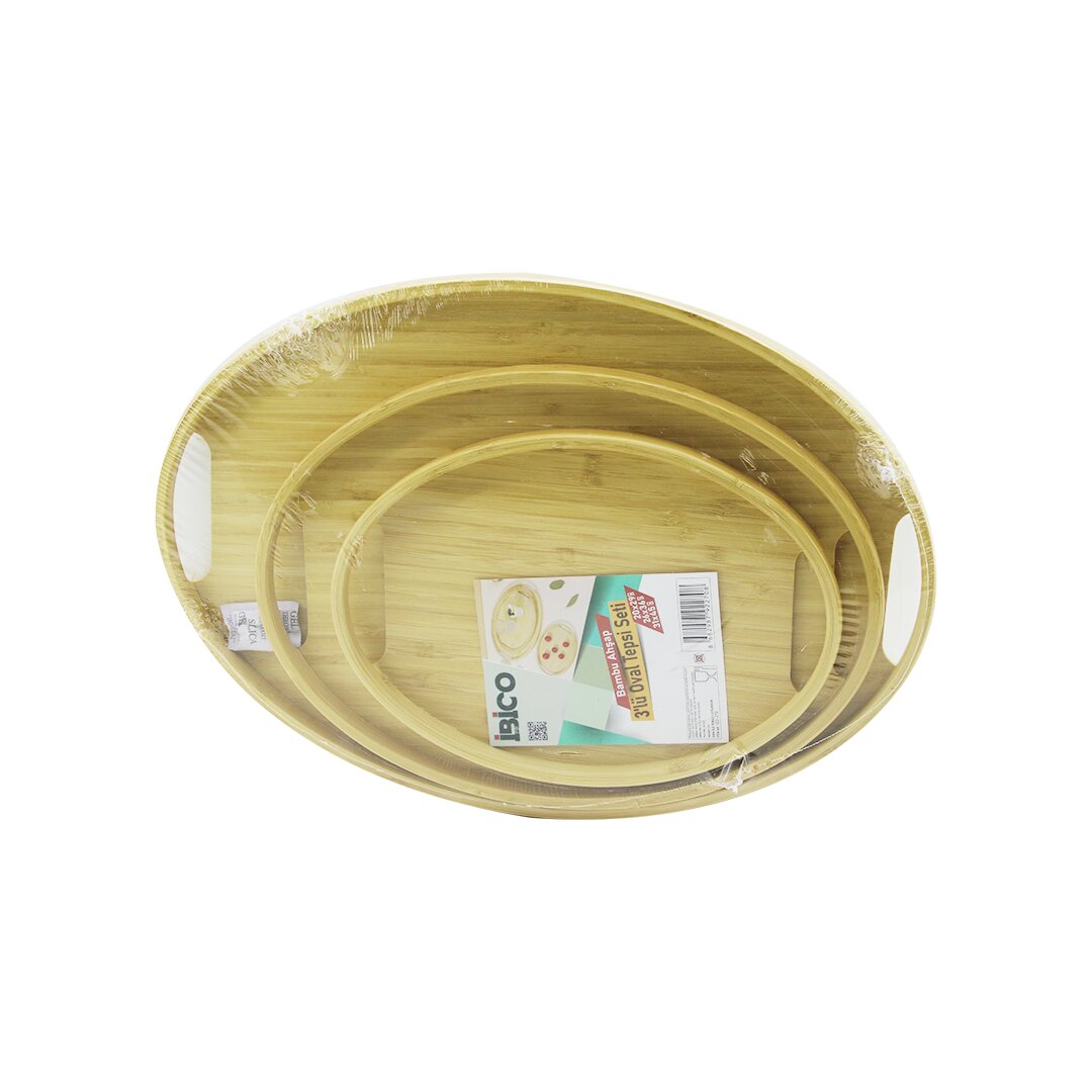 İBİCO İ22-270 ( 3 BOY ) ( OVAL ) BAMBU AHŞAP TEPSİ SETİ ( 20X29 & 26X36 & 31X45CM )*12