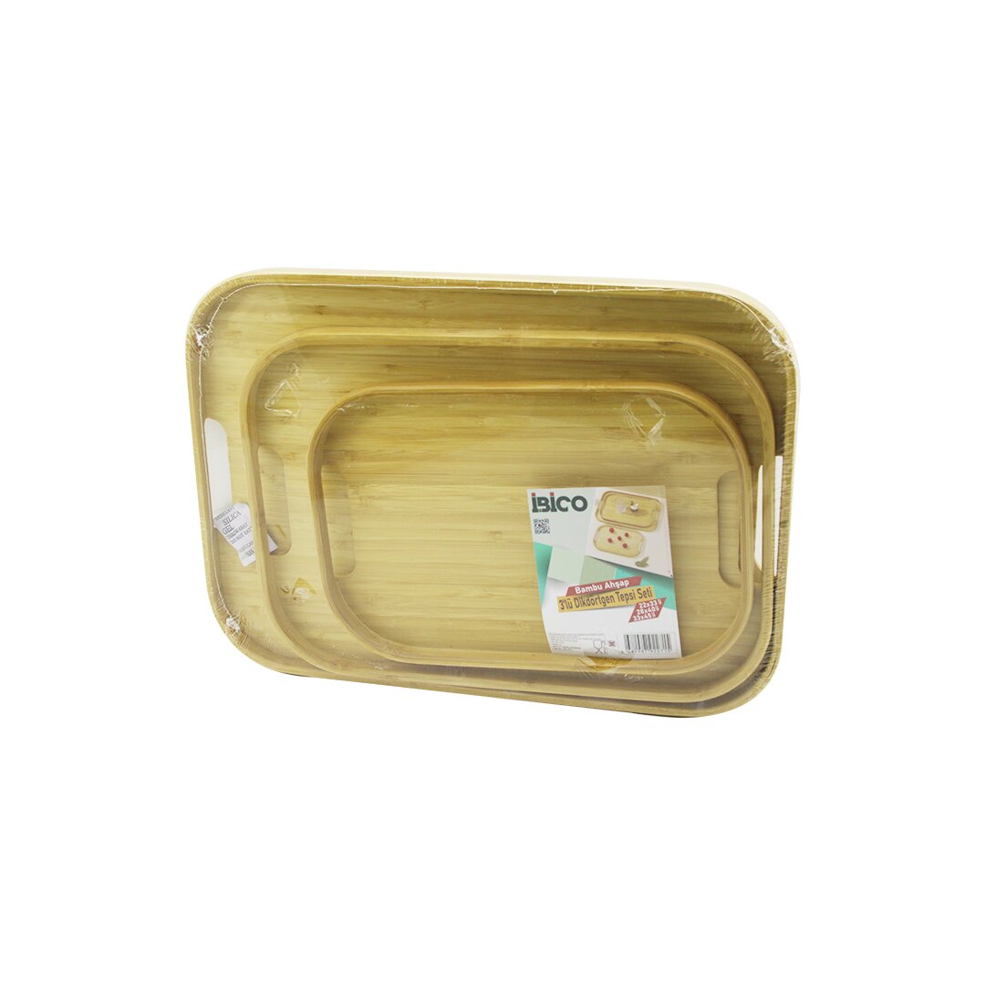 İBİCO İ22-271 ( 3 BOY ) ( DİKDÖRTGEN ) ( BAMBU AHŞAP ) TEPSİ SETİ ( 22X33 & 28X40 & 33X45CM )*12