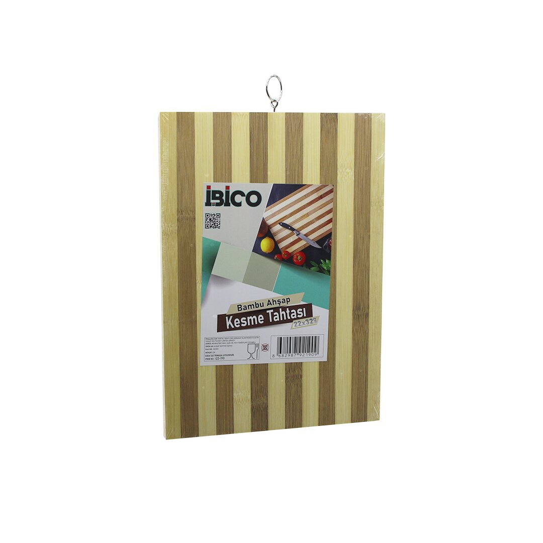İBİCO İ22-189 ( 22 X 32 X 1.4CM ) ( BEYAZ ÇİZGİLİ ) AHŞAP BAMBU KESİM PANOSU & KESME TAHTASI ( METAL KULPLU )*30