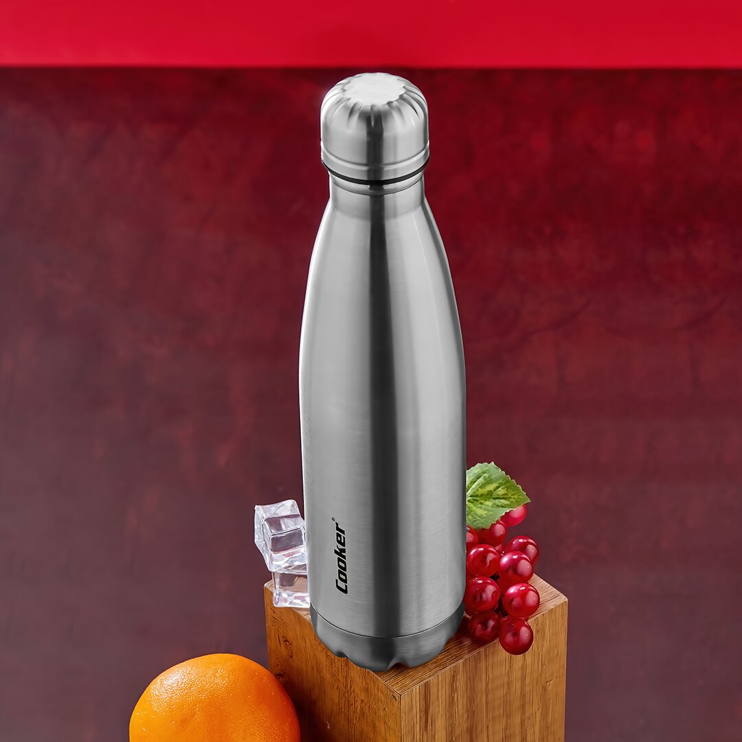 COOKER CKR-2053 ( 500ML ) ( KROM ) ŞİŞE TERMOS ( PASLANMAZ ÇELİK & KAYDIRMAZ TPR TABAN )*24