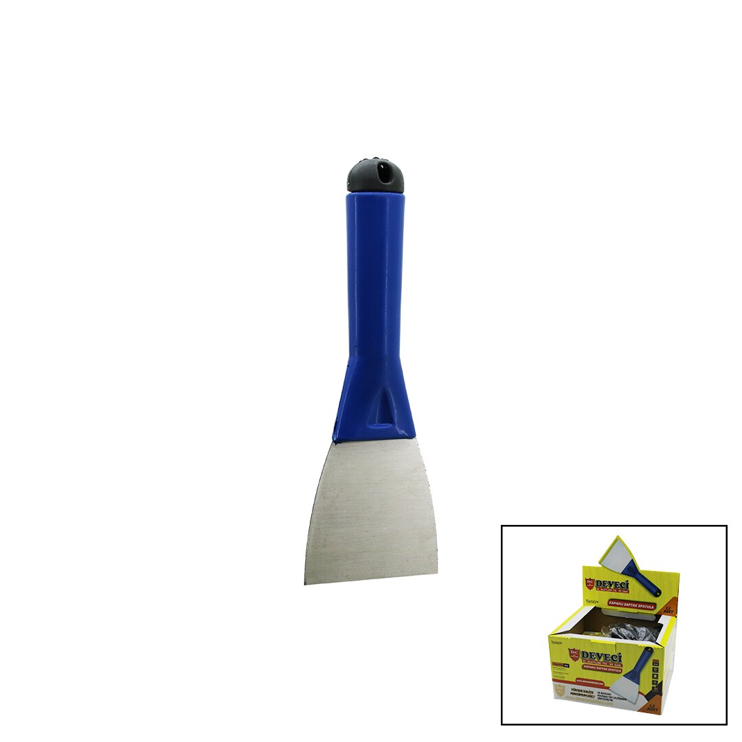 DEVECİ DVC-74211 ( NO-8 ) ( 80MM ) ( KAPAKLI ) ( SAPTAK ) METAL KAZIMA SPATULASI ( PLASTİK SAPLI )*12X12
