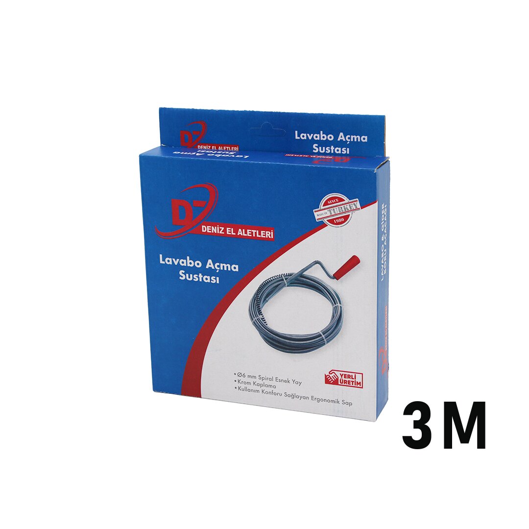 DENİZ EL ALETLERİ ( 3MT ) ( SUSTA ) ( SPİRAL ESNEK YAY ) LAVABO & GİDER BORU AÇAR*48