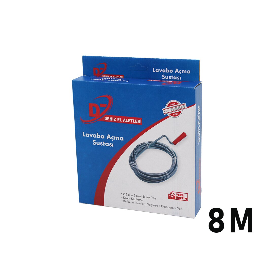 DENİZ EL ALETLERİ ( 8MT ) ( SUSTA ) ( SPİRAL ESNEK YAY ) LAVABO & GİDER BORU AÇAR*48