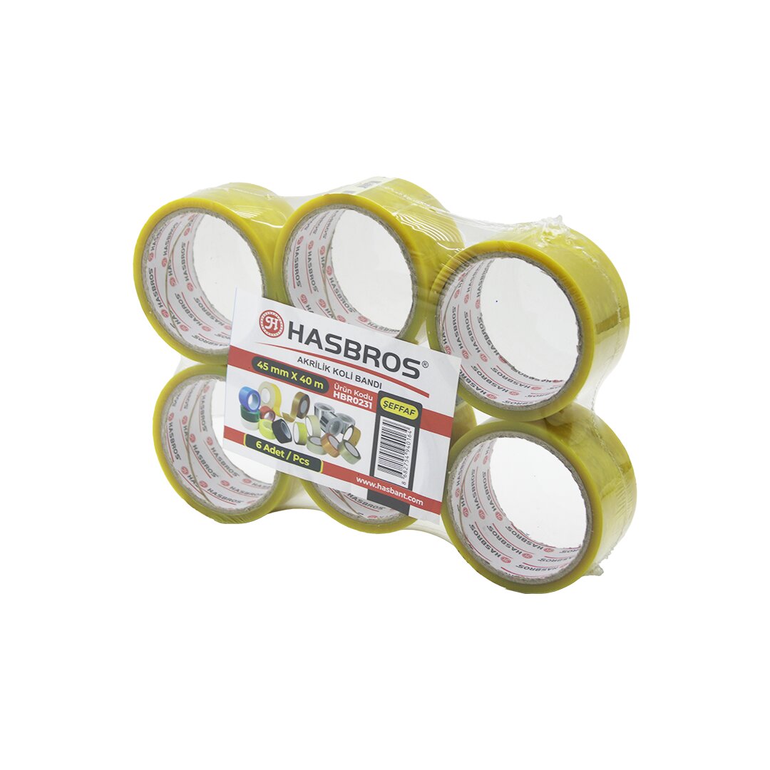 HASBROS HBR-0231 ( ŞEFFAF ) ( 45MMX40MT ) KOLİ BANTI ( AKRİLİK YAPIŞKAN )*6X24 HASBROS HBR-0231 ( ŞEFFAF ) ( 45MMX40MT ) KOLİ BANTI ( AKRİLİK YAPIŞKAN )*6X24