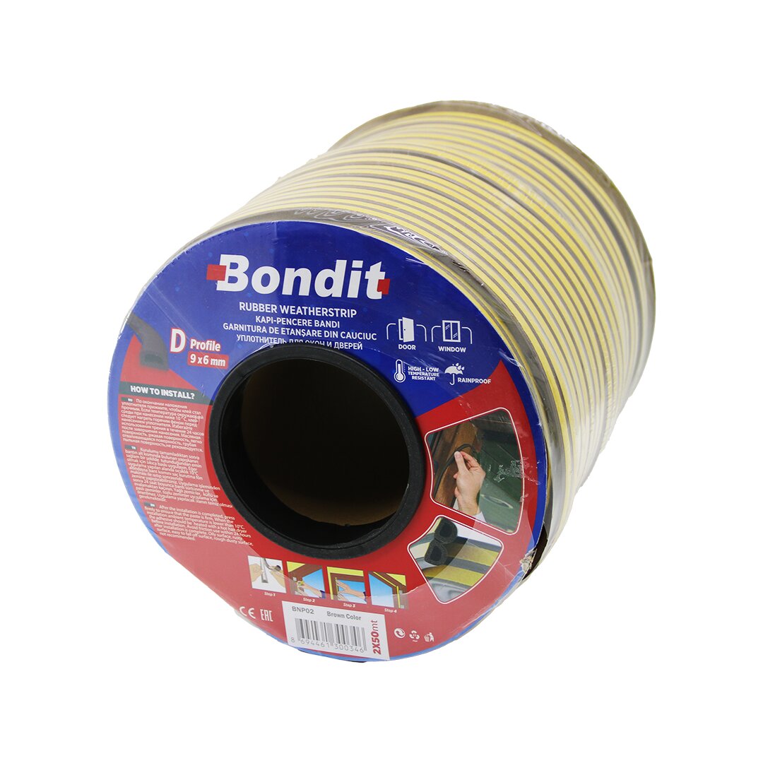 BONDİT BNP-02 ( KAHVERENGİ ) 100MT (2X50MT) ( BOBİN FİTİL ) ( KAPI & PENCERE ) BANT ( D PROFİL ) ( 9X6MM )*8