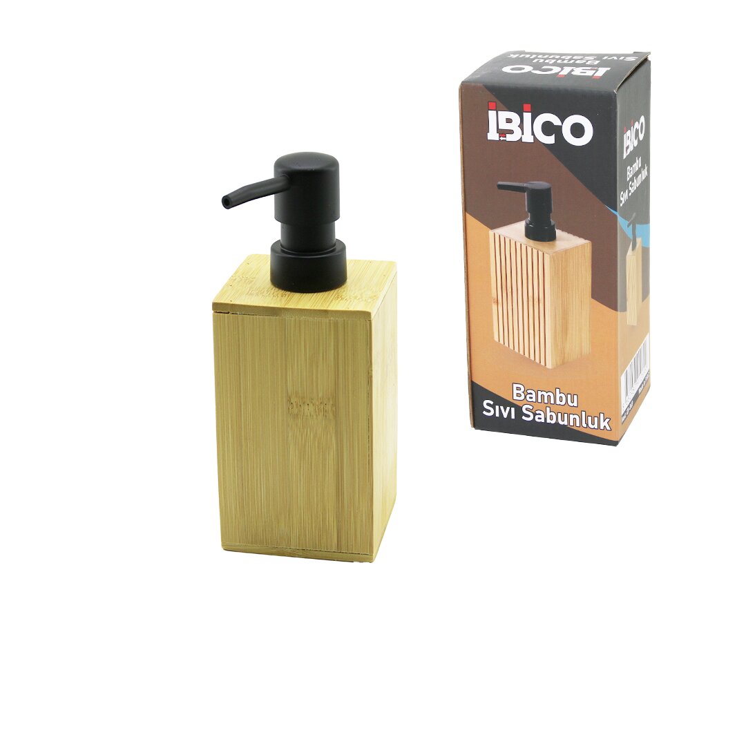 İBİCO İ21-069 ( KARE ) AHŞAP BAMBU SIVI SABUNLUK ( SİYAH PLASTİK POMPA ) ( ÇAP: 7CM & Y: 11.5CM )*48