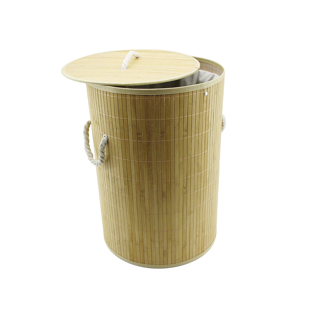 İBİCO İ21-075 YUVARLAK ( BAMBU AHŞAP ) KİRLİ ÇAMAŞIR SEPETİ ( 35X60CM ) ( SEYYAR KAPAKLI ) ( İÇİ BEZLİ ) ( İP KULPLU )*12