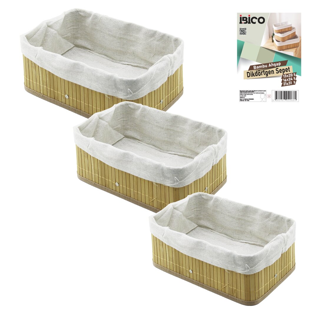 İBİCO İ12-066 ( 3 BOY ) ( DİKDÖRTGEN ) ( BAMBU KENAR ) ORGANİZER SEPET ( AHŞAP ALTLIK & BEZLİ ) ( 13X20-16X24-20X31CM )*24 İBİCO İ12-066 ( 3 BOY ) ( DİKDÖRTGEN ) ( BAMBU KENAR ) ORGANİZER SEPET ( AHŞAP ALTLIK & BEZLİ ) ( 13X20-16X24-20X31CM )*24