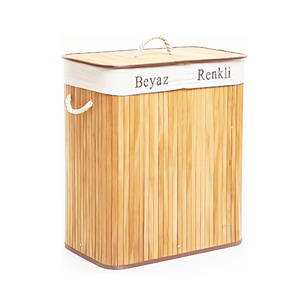 İBİCO İ21-077 DİKDÖRTGEN ( İKİ BÖLMELİ İÇ BEZ ) ( BAMBU AHŞAP ) KİRLİ ÇAMAŞIR SEPETİ ( İP KULP ) ( 52X32X62CM)*12