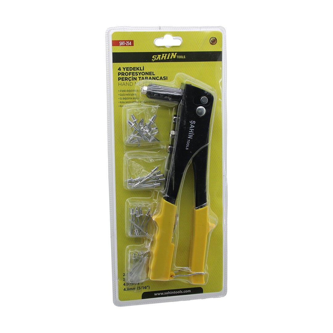 ŞAHİN TOOLS ŞHT-254 PERÇİN TABANCA MAKİNE ( SETİ ) = 4 BOY UÇ = 2.4- 3.2 - 4 - 4.8)  + ( 4 BOY KALINLIK X 10PCS=40PCS İĞNE )*48 ŞAHİN TOOLS ŞHT-254 PERÇİN TABANCA MAKİNE ( SETİ ) = 4 BOY UÇ = 2.4- 3.2 - 4 - 4.8)  + ( 4 BOY KALINLIK X 10PCS=40PCS İĞNE )*48