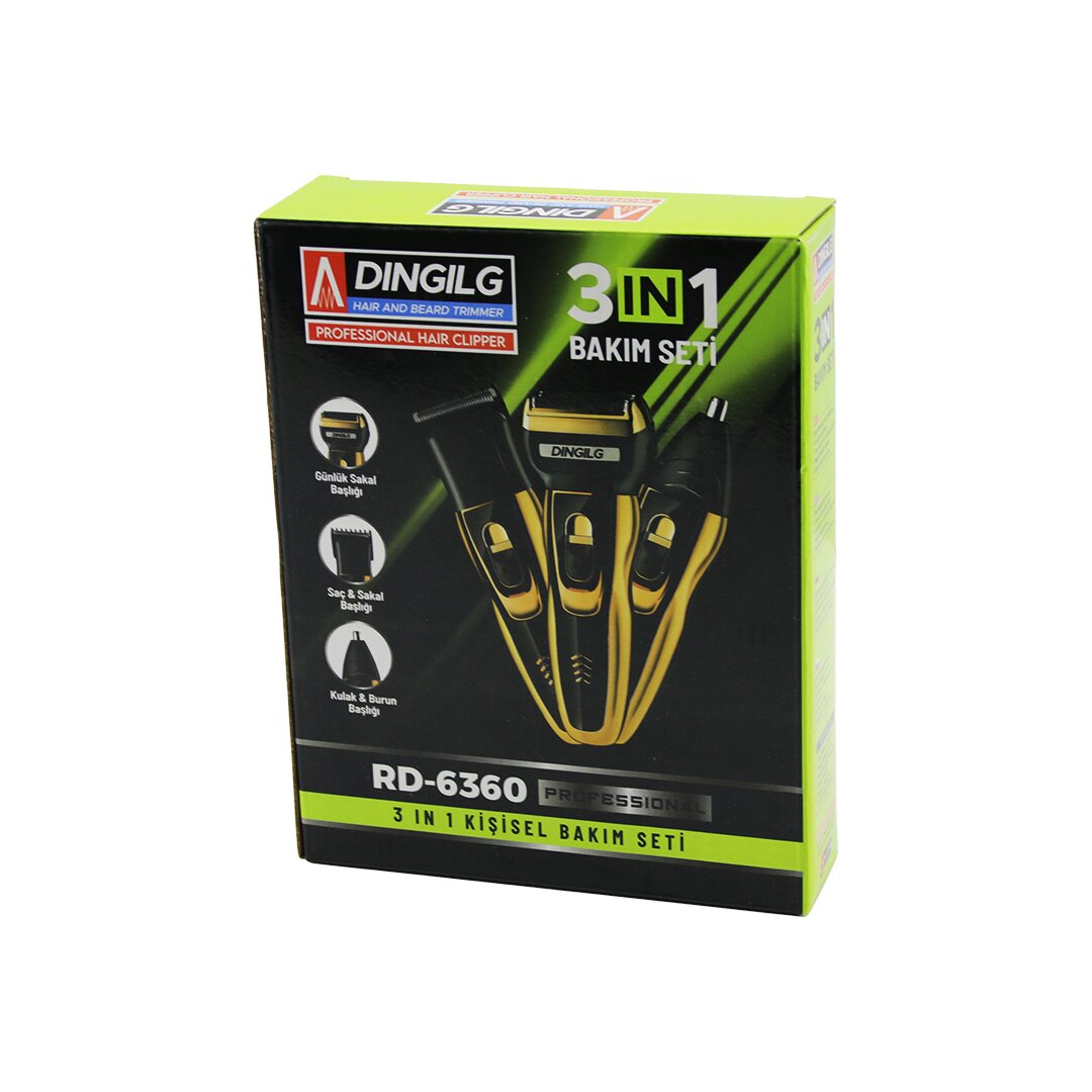 DINGILG RD-6360 ( 3IN1 ) KİŞİSEL BAKIM SETİ ( SAÇ SAKAL KESME & GÜNLÜK SIFIR SAKAL & KULAK-BURUN ) TRAŞ MAKİNESİ*60