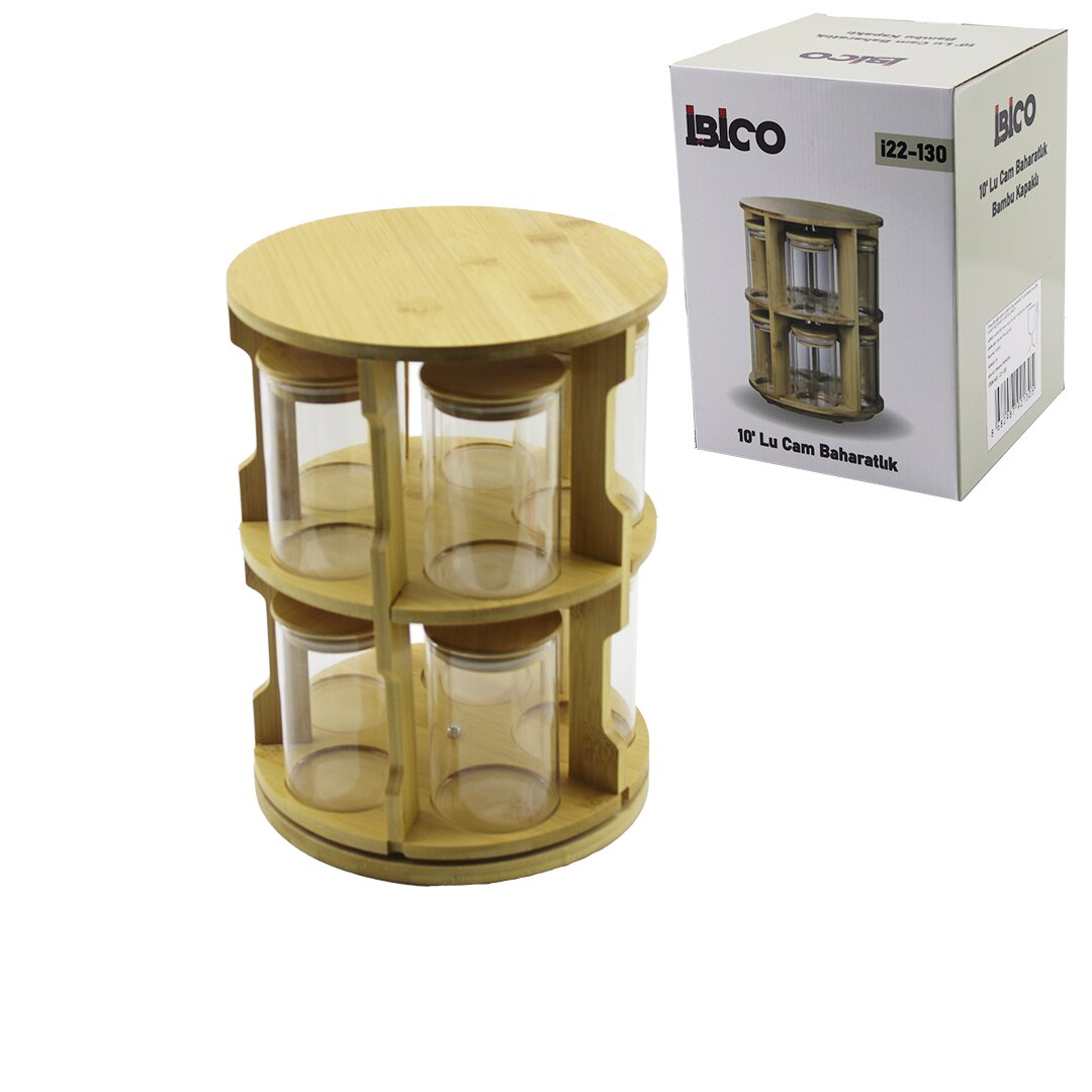 İBİCO İ22-130 ( 10PCS ) ( 2 KATLI ) ( YUVARLAK & DÖNER STANDLI ) ( CAM ) (BAMBU KAPAK) TUZLUK & BAHARATLIK SETİ (BAMBU STAND=ÇAP: 21CM & Y: 28CM )*6 İBİCO İ22-130 ( 10PCS ) ( 2 KATLI ) ( YUVARLAK & DÖNER STANDLI ) ( CAM ) (BAMBU KAPAK) TUZLUK & BAHARATLIK SETİ (BAMBU STAND=ÇAP: 21CM & Y: 28CM )*6