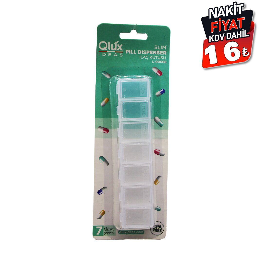 QLUX L-00666 KT-563 ( SLIM ) ( UZUN D.DÖRTGEN & 7 GÜNLÜK ) PILL DISPENSER İLAÇ KUTUSU*36=K                     qwe08 QLUX L-00666 KT-563 ( SLIM ) ( UZUN D.DÖRTGEN & 7 GÜNLÜK ) PILL DISPENSER İLAÇ KUTUSU*36=K                     qwe08