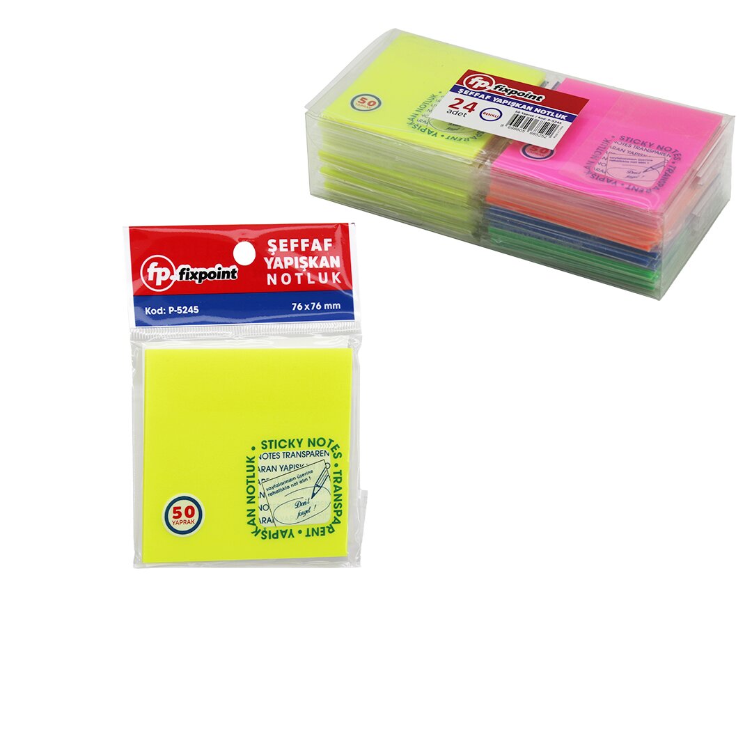 FİXPOİNT P-5245 STICKY NOTES ( ŞEFFAF & 50 YAPRAK ) YAPIŞKANLI KAĞIT & NOTLUK RENKLİ*24X24 FİXPOİNT P-5245 STICKY NOTES ( ŞEFFAF & 50 YAPRAK ) YAPIŞKANLI KAĞIT & NOTLUK RENKLİ*24X24