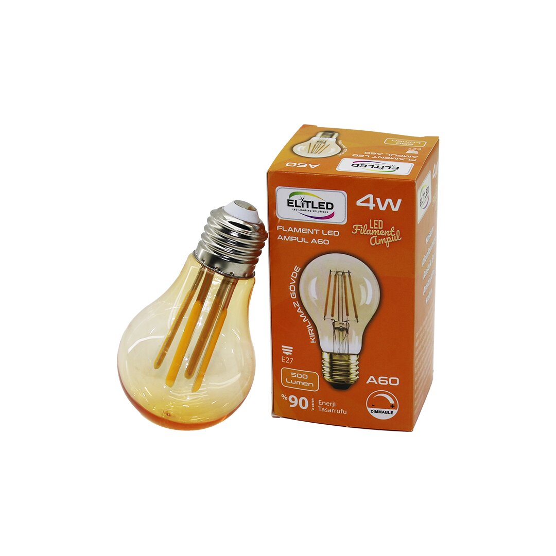 ELİTLED A-60 ( 4W & E27 ) ( GOLD COLOR ) FLAMENT LED RUSTİK AMPUL ( 500LUMEN ) (KIRILMAZ GÖVDE)*80 ELİTLED A-60 ( 4W & E27 ) ( GOLD COLOR ) FLAMENT LED RUSTİK AMPUL ( 500LUMEN ) (KIRILMAZ GÖVDE)*80