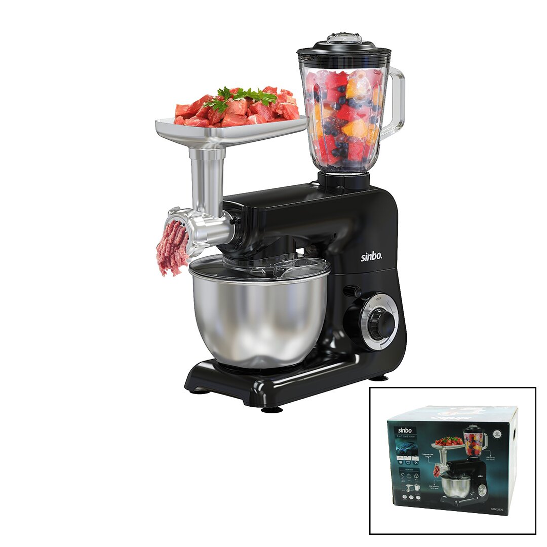 SİNBO SMX-2775 ( SİYAH ) STANDLI MİKSER & BLENDER SETİ (3IN1)(KIYMA MAK. APARATI)(5 KADEM. HIZ AYAR )(4.5LT HAZNE & 1.5LT BLENDER)(1500W)*1 SİNBO SMX-2775 ( SİYAH ) STANDLI MİKSER & BLENDER SETİ (3IN1)(KIYMA MAK. APARATI)(5 KADEM. HIZ AYAR )(4.5LT HAZNE & 1.5LT BLENDER)(1500W)*1