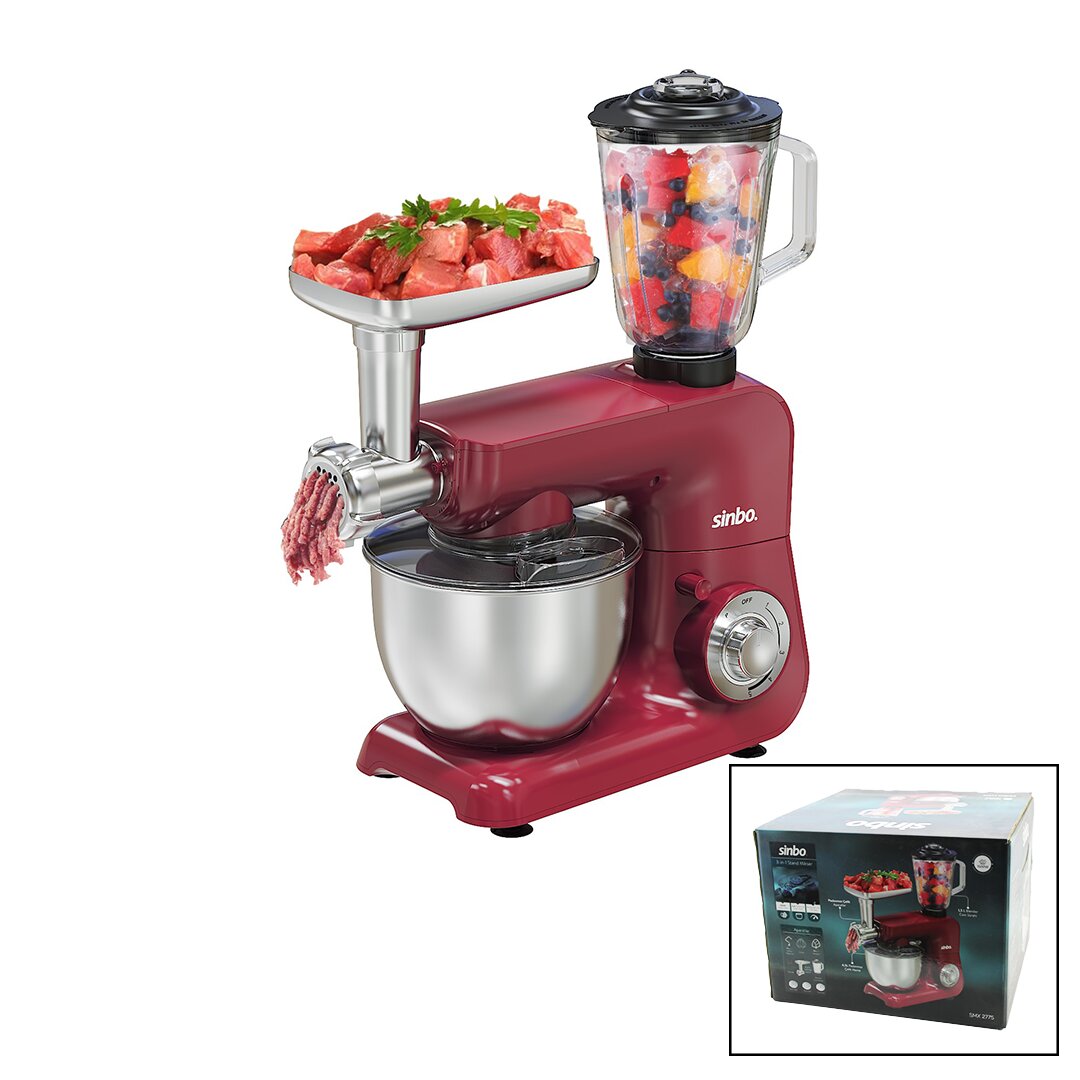 SİNBO SMX-2775 ( KIRMIZI ) STANDLI MİKSER & BLENDER SETİ (3IN1)(KIYMA MAK. APARATI)(5 KADEM. HIZ AYAR )(4.5LT HAZNE & 1.5LT BLENDER)(1500W)*1