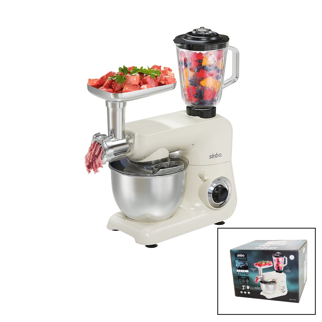 SİNBO SMX-2775 ( BEYAZ ) STANDLI MİKSER & BLENDER SETİ (3IN1)(KIYMA MAK. APARATI)(5 KADEM. HIZ AYAR )(4.5LT HAZNE & 1.5LT BLENDER)(1500W)*1 SİNBO SMX-2775 ( BEYAZ ) STANDLI MİKSER & BLENDER SETİ (3IN1)(KIYMA MAK. APARATI)(5 KADEM. HIZ AYAR )(4.5LT HAZNE & 1.5LT BLENDER)(1500W)*1