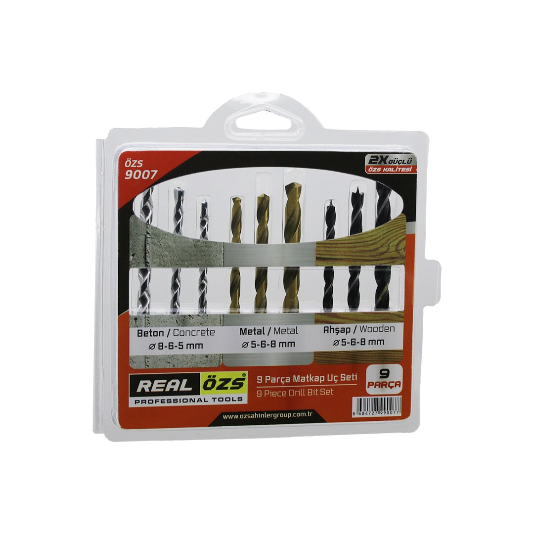 REAL ÖZS-9007 ( 9PCS ) MATKAP UCU SETİ ( BETON & METAL & AHŞAP & 5-6-8MM )*100 REAL ÖZS-9007 ( 9PCS ) MATKAP UCU SETİ ( BETON & METAL & AHŞAP & 5-6-8MM )*100