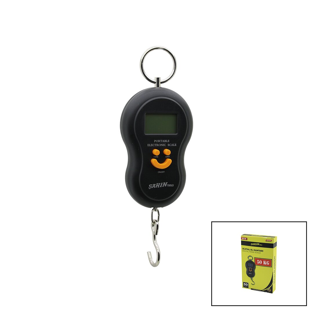 ŞAHİN TOOLS ŞHT-349 ( GÜLEN YÜZ ) DİJİTAL TERAZİ TARTI ( EL KANTARI ) ( KANCALI ) ( 50KG )*100