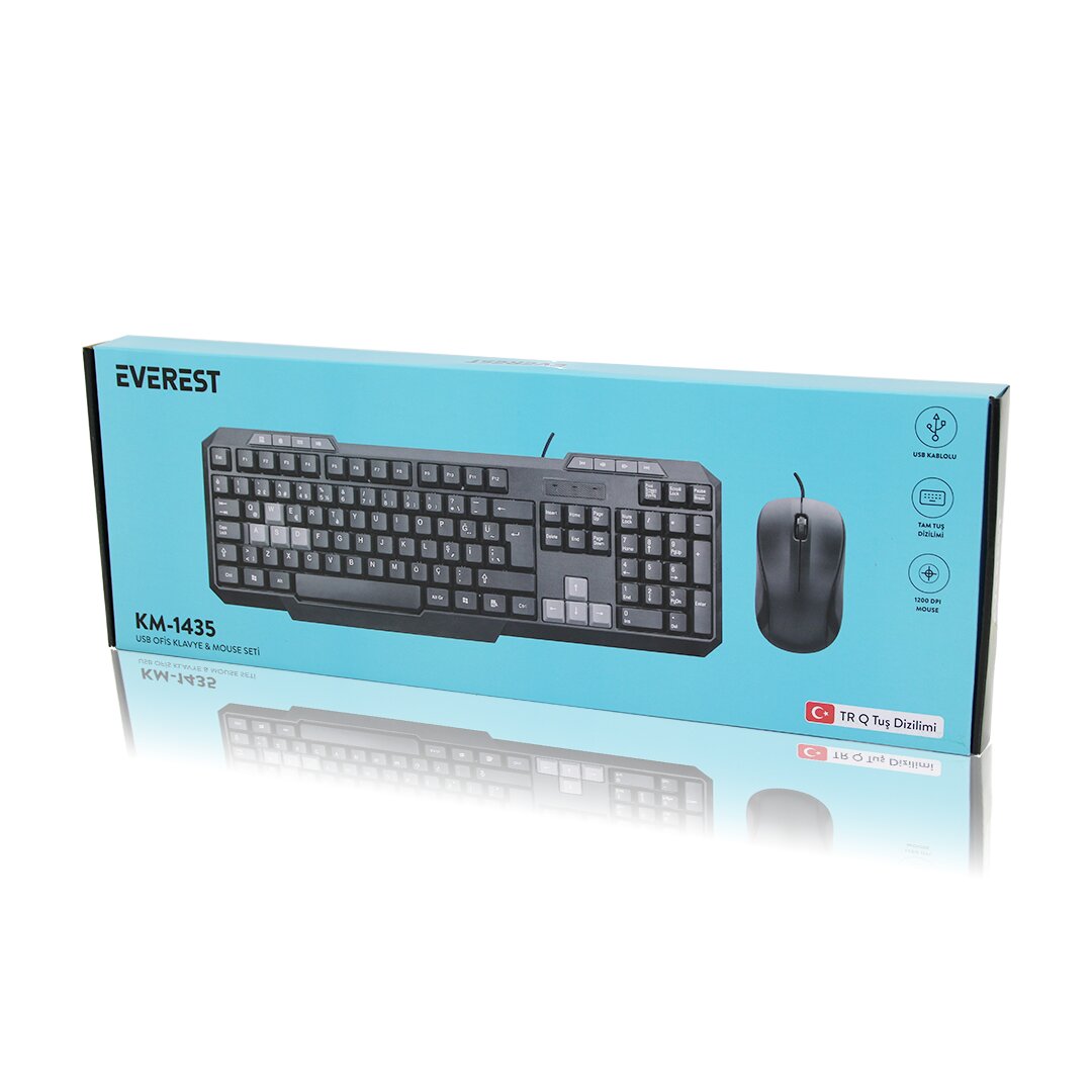 EVEREST KM-1435 ( USB KABLOLU ) KLAVYE & MOUSE ( SET ) ( Q KLAVYE ) (1200DPI MOUSE )*20 EVEREST KM-1435 ( USB KABLOLU ) KLAVYE & MOUSE ( SET ) ( Q KLAVYE ) (1200DPI MOUSE )*20