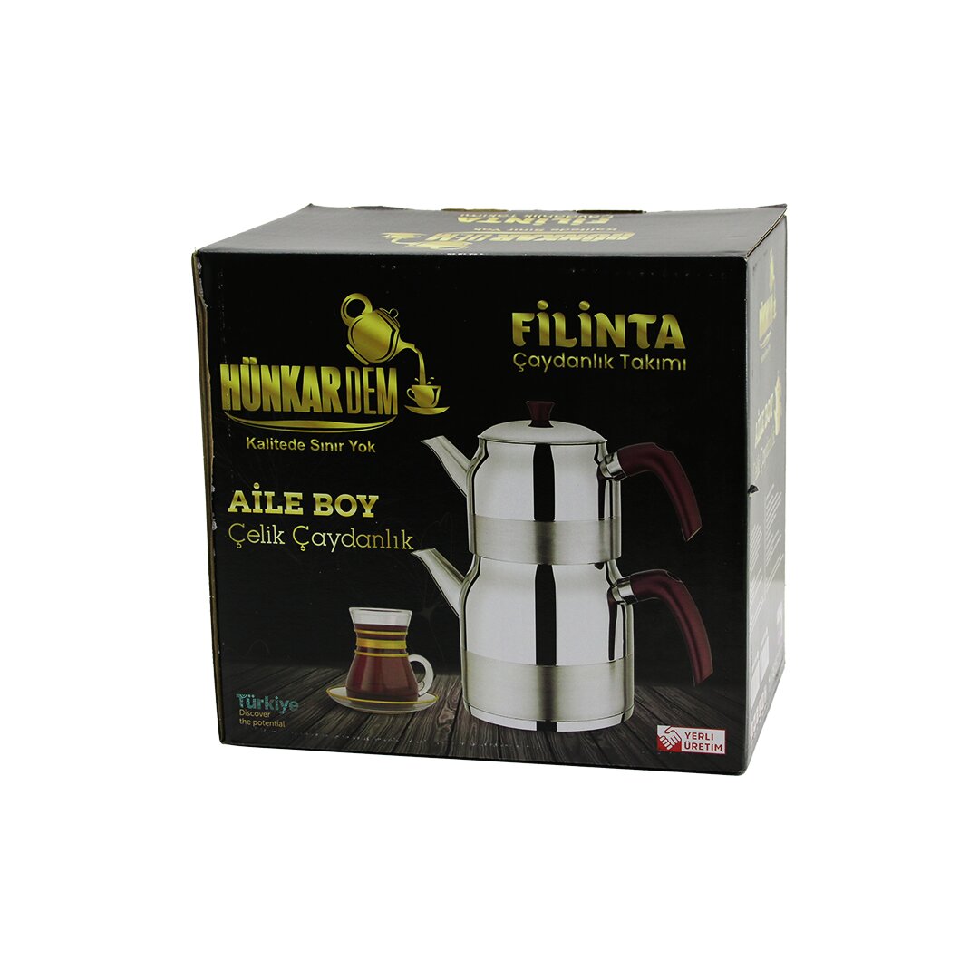 HÜNKARDEM FİLİNTA ( AİLE BOY ) ( ÇELİK ) ÇAYDANLIK SETİ ( ÇİFT KAPAKLI ) ( RENKLİ BAKALİT KULP ) ( ÜST DEMLİK: 1.5LT & ALT SULUK: 3LT ) ( KENDİNDEN SÜZGEÇLİ )*8 HÜNKARDEM FİLİNTA ( AİLE BOY ) ( ÇELİK ) ÇAYDANLIK SETİ ( ÇİFT KAPAKLI ) ( RENKLİ BAKALİT KULP ) ( ÜST DEMLİK: 1.5LT & ALT SULUK: 3LT ) ( KENDİNDEN SÜZGEÇLİ )*8