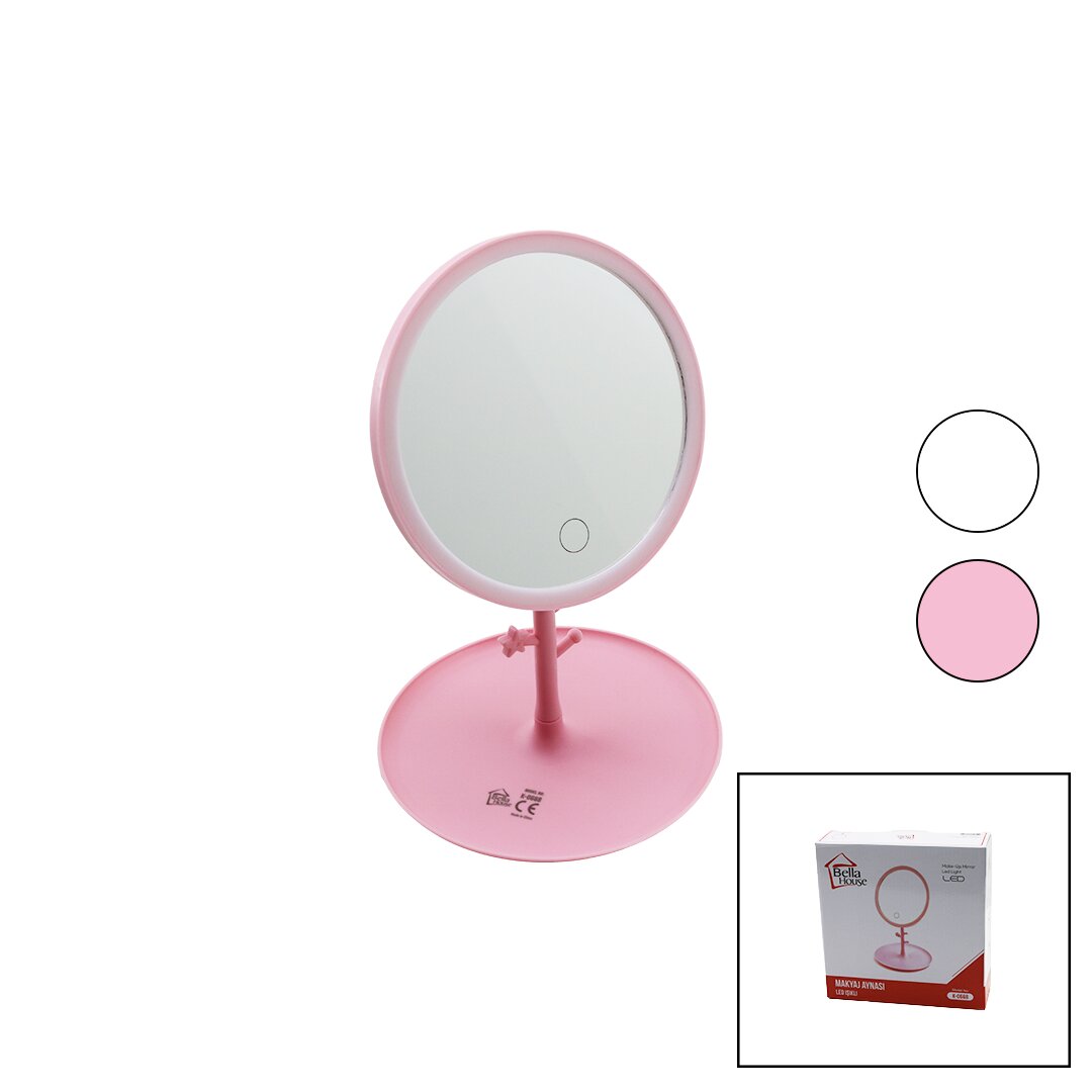 BELLA HOUSE K-0668 ( YUVARLAK ) ( 7" ) ( LEDLİ & USB ŞARJLI ) MAKYAJ AYNASI ( 90° AÇI AYARLI ) ( TAKILI AYAK ) ( RENKLİ PLS )*60