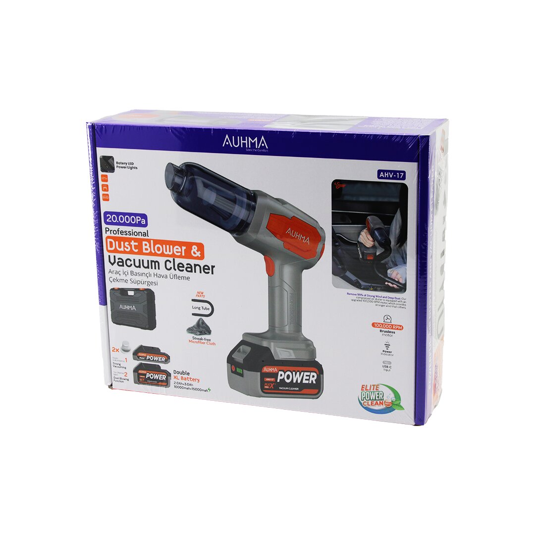 AUHMA AHV-17 ( OTO ARAÇ ) ( TYPE-C SARJLI ) EL TİPİ BASINÇLI HAVA ÜFLEME & SÜPÜRGE MAKİNE ( YEDEK BATARYA & 2 X FİLTRE ) ( MİKROFİBER BEZ ) ( 8 BAŞLIK ) 120W*10 AUHMA AHV-17 ( OTO ARAÇ ) ( TYPE-C SARJLI ) EL TİPİ BASINÇLI HAVA ÜFLEME & SÜPÜRGE MAKİNE ( YEDEK BATARYA & 2 X FİLTRE ) ( MİKROFİBER BEZ ) ( 8 BAŞLIK ) 120W*10