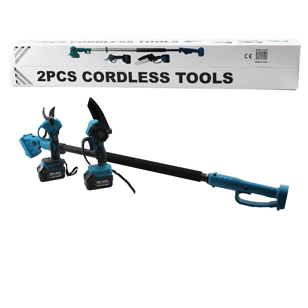 BN-5 CORDLESS TOOLS LTJ-6A ZZ-01 (2 PCS SET) (6") (BUDAMA DAL KESME TESTERE=ŞARJLI--YAĞSIZ & ZİNCİRLİ + ŞARJLI BAĞ MAKASI ) TELESKOPİK UZAYAN METAL SAP=120--195CM*6