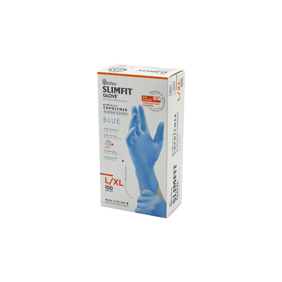 REFLEX SLİMFİT GLOVE KOD-025 ( L-XL ) ( MAVİ ) ( PUDRASIZ ) MUAYENE ELDİVEN 100LÜ*1X20 REFLEX SLİMFİT GLOVE KOD-025 ( L-XL ) ( MAVİ ) ( PUDRASIZ ) MUAYENE ELDİVEN 100LÜ*1X20