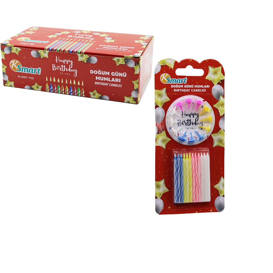 KSMART K-1094 ( 24PCS ) ( İNCE ) ( RENKLİ ) DOĞUM GÜNÜ MUMU ( RENKLİ PLASTİK TUTACAK )*24X24 KSMART K-1094 ( 24PCS ) ( İNCE ) ( RENKLİ ) DOĞUM GÜNÜ MUMU ( RENKLİ PLASTİK TUTACAK )*24X24
