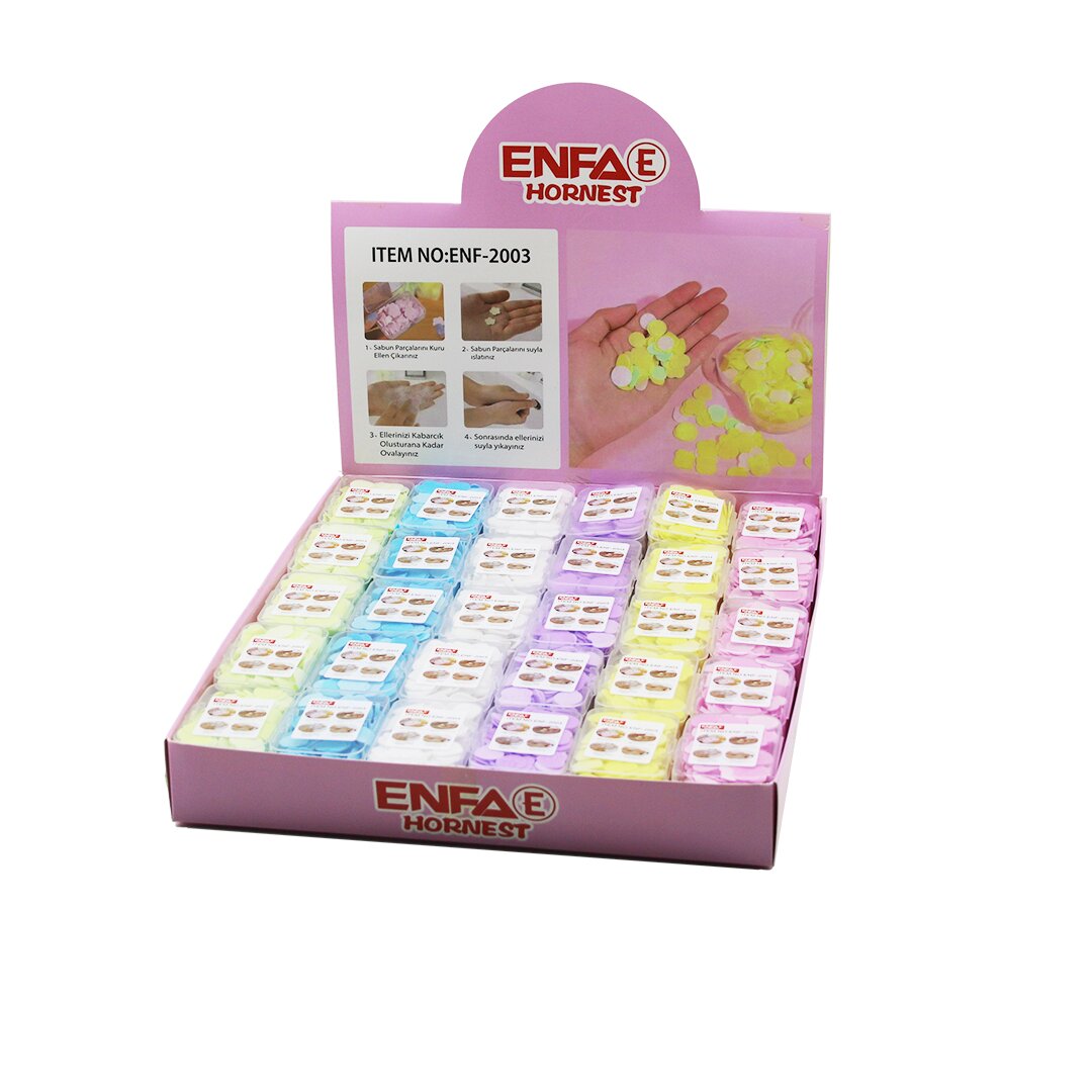 ENFA HORNEST ENF-2003 SEVİMLİ SABUNLAR (MİNİ=1.2-1.5CM) (SEYAHAT & PİKNİK & OKULDA) (160PCS ± 10) (MİX:KALP& YVRLK&ÇİÇEK)*60X12 ENFA HORNEST ENF-2003 SEVİMLİ SABUNLAR (MİNİ=1.2-1.5CM) (SEYAHAT & PİKNİK & OKULDA) (160PCS ± 10) (MİX:KALP& YVRLK&ÇİÇEK)*60X12