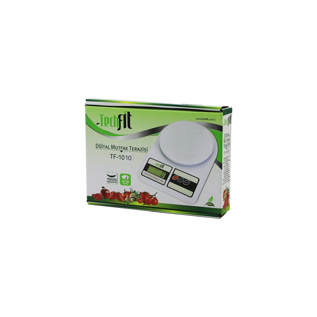 TECHFİT TF-1010 DİJİTAL MUTFAK TERAZİSİ TARTI ( PİLLİ ) ( 10KG / 1GR )*40 TECHFİT TF-1010 DİJİTAL MUTFAK TERAZİSİ TARTI ( PİLLİ ) ( 10KG / 1GR )*40