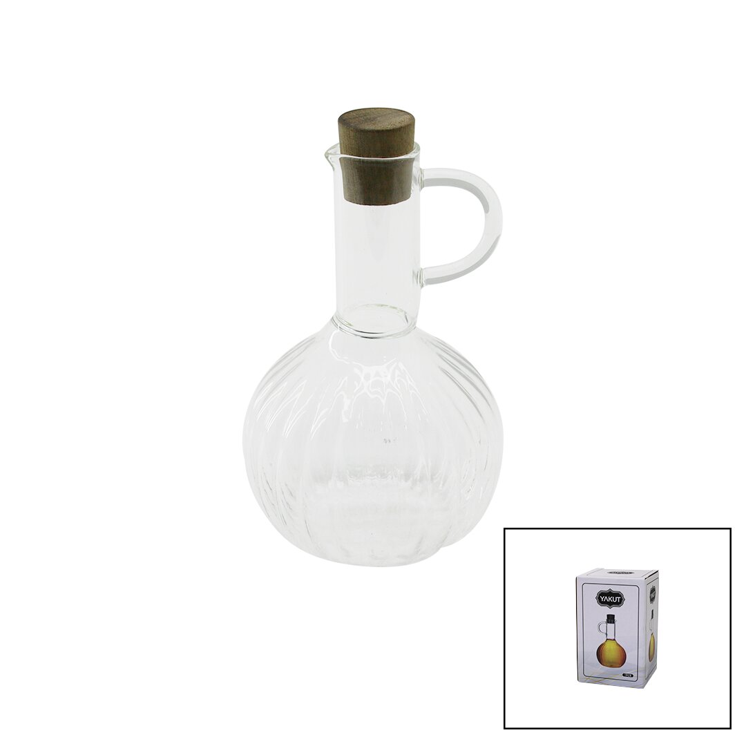 YAKUT-13315 ( MİNİ ) ( CAM ) YAĞDANLIK ( ÇİZGİLİ DESEN ) ( 300ML ) ( AHŞAP BAMBU MANTAR TIPA )*48