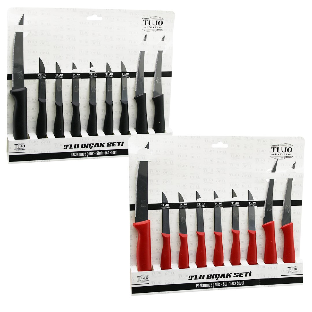 TUJO KNIVES-6699 ( 9PCS ) TIRTIRLI BIÇAK SETİ ( 1AD (24CM) EKMEK ) ( 2AD (10CM) SEBZE ) ( 6AD (6.5CM) MEYVE )*48