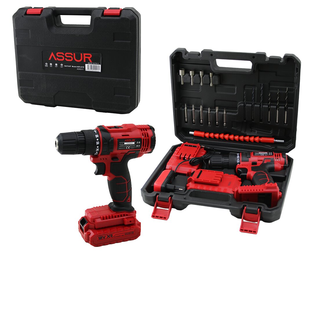 ASSUR ASR-017-LD18 ( DARBELİ ) (KIRMIZI ) (ŞARJLI & YEDEK BATARYA ) MATKAP SETİ ÇANTALI*10 ASSUR ASR-017-LD18 ( DARBELİ ) (KIRMIZI ) (ŞARJLI & YEDEK BATARYA ) MATKAP SETİ ÇANTALI*10