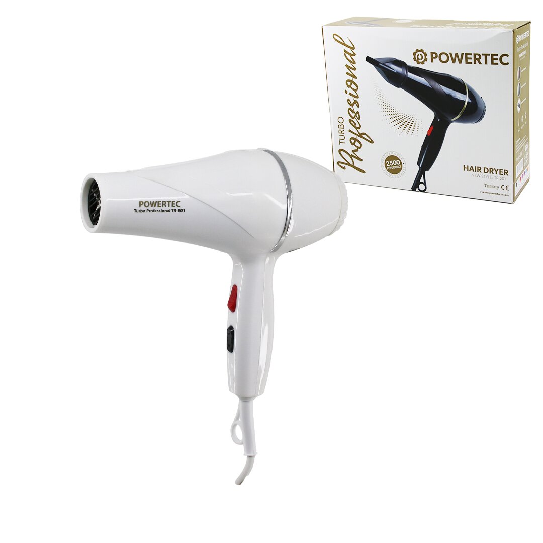 POWERTEC TR-501 ( BEYAZ ) SAÇ KURUTMA & FÖN MAKİNESİ 2500W PERFORMANS*12