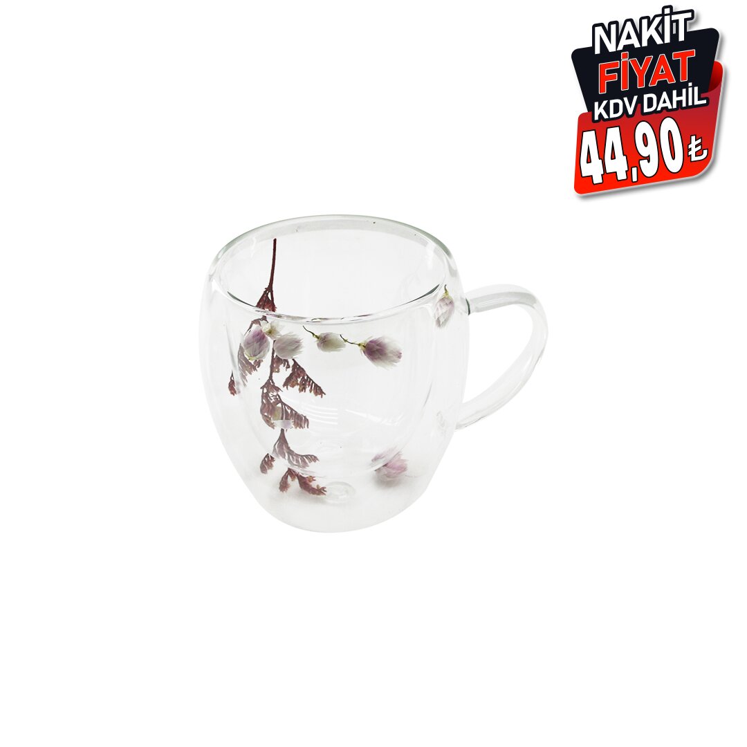 SDR-B1 ( 250ML & KULPLU ) ( ÇİFT CİDARLI & ÇİÇEKLİ ) CAM BARDAK*100=K                     qwe07