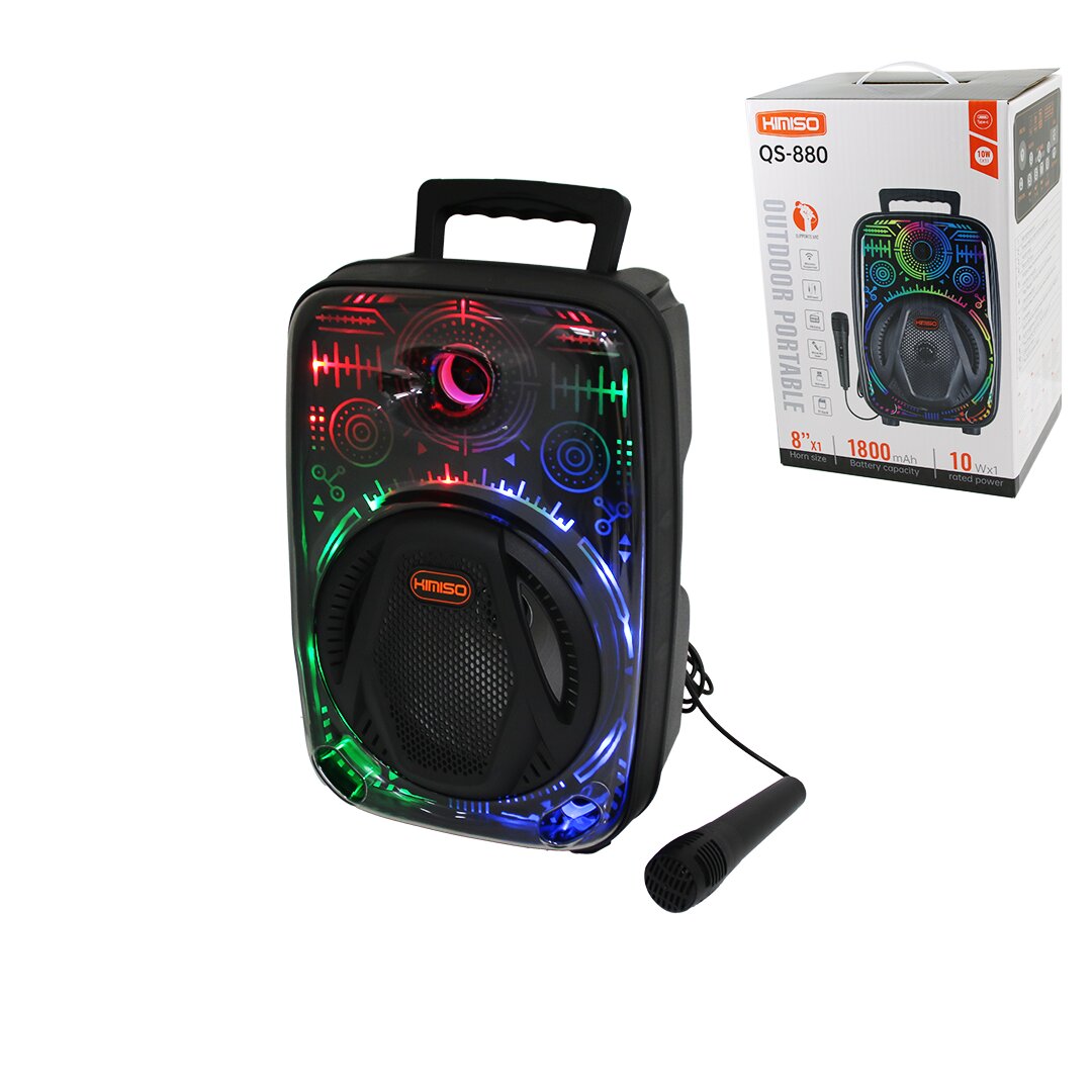 KIMISO PLATOON QS-880 PL-4657 KARAOKE ( MİKROFONLU ) WİRELESS HOPARLÖR & SPEAKER ( FM RADIO ) ( IŞIKLI ) ( USB ŞARJLI ) (10W & TF & AUX) ( 1X8" INCH )*8