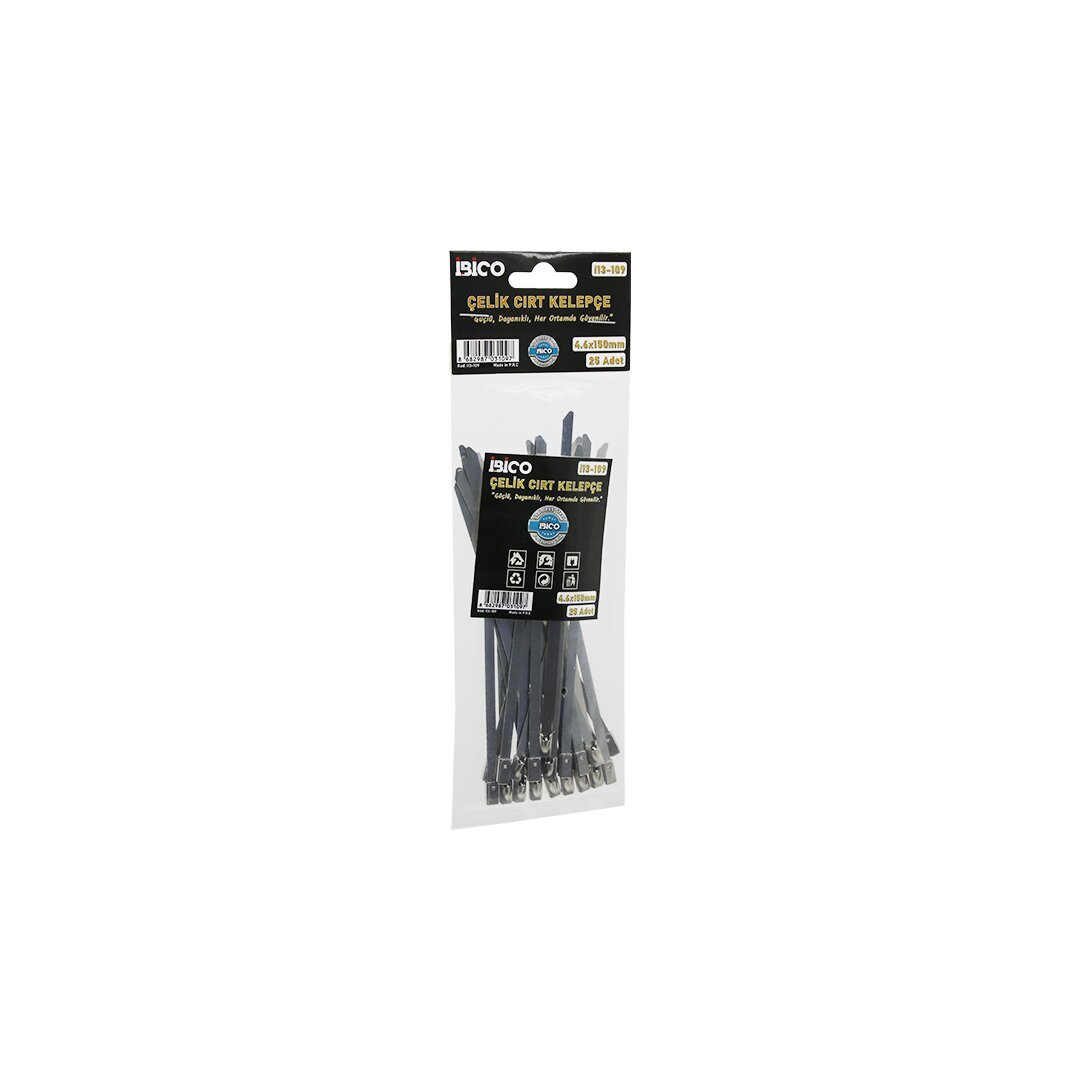 İBİCO İ13-109 ( 25PCS ) ( 4.6X150MM ) ( METAL ) CIRT KELEPÇE ( KABLO BAĞI ) ( PASLANMAZ ÇELİK )*24X20