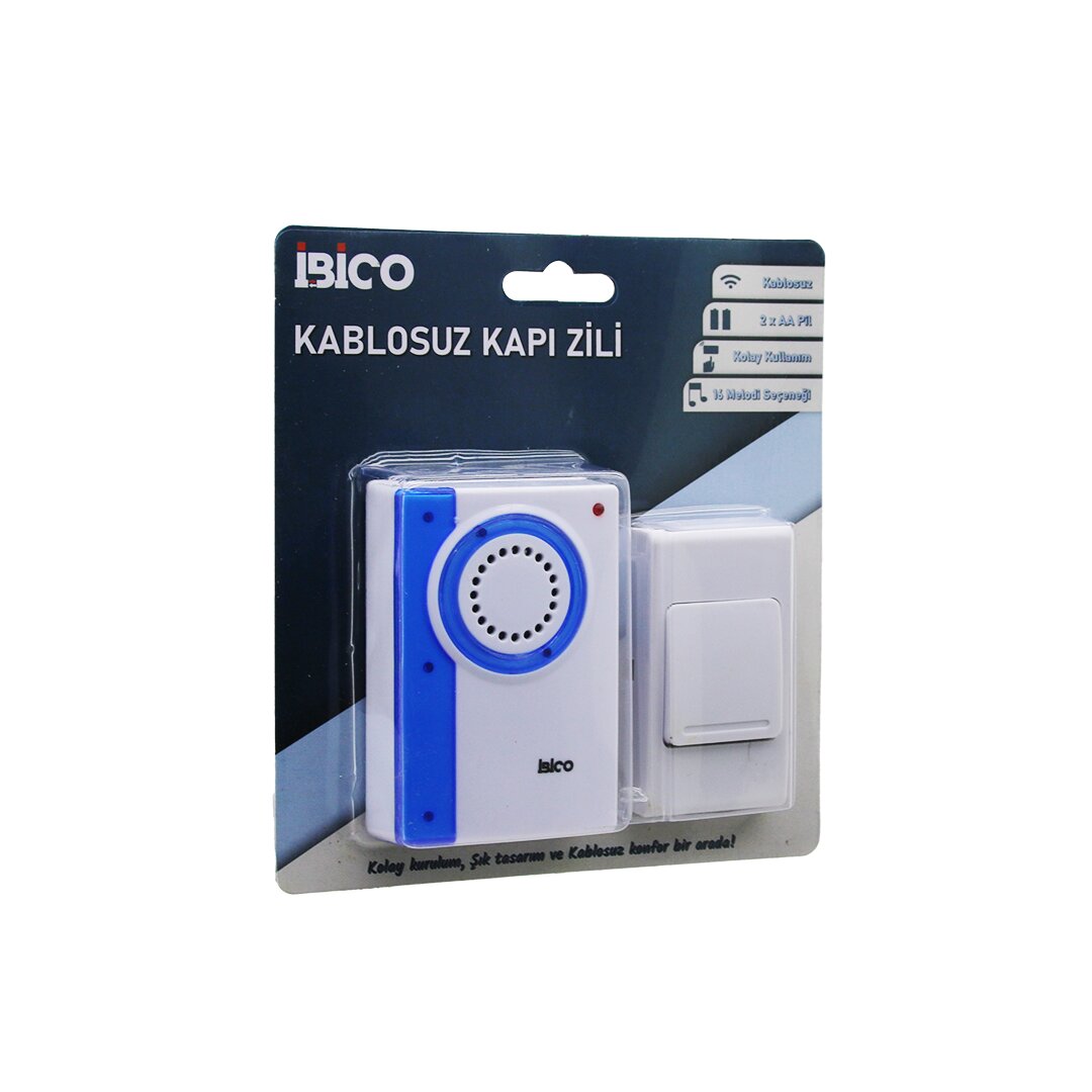 İBİCO İ11-014 ( WİRELES KABLOSUZ ) KAPI ZİLİ ( PİLLİ ) ( 16 FARKLI MELODİ ) ( 50MT ÇEKİM ALANI ) ( PİL = 2AA & DÜĞME = 23A )*50