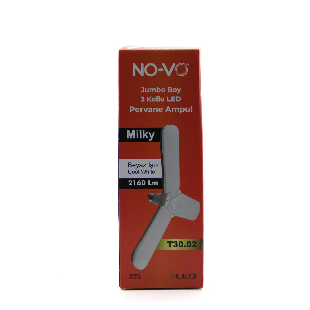 NO-VO T30-03 ( KRİSTAL ) ( 3 KOLLU ) ( PERVANE MODELİ ) BEYAZ LED LAMBA AMPUL ( 24W & E27 )*50