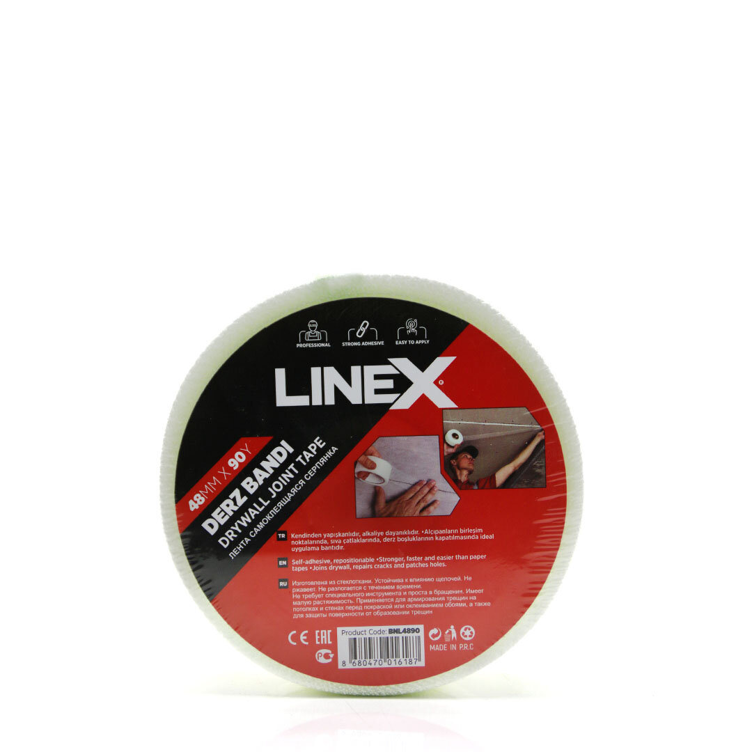 LINEX BNL-4890 ( 48MMX90YARDS ) DERZ BANDI BANT ( KULLANIM ALAN= ALÇIPAN BİRLEŞİM NOKTASI & SIVA ÇATLAK & DERZ BOŞLUK KAPAT )*24 LINEX BNL-4890 ( 48MMX90YARDS ) DERZ BANDI BANT ( KULLANIM ALAN= ALÇIPAN BİRLEŞİM NOKTASI & SIVA ÇATLAK & DERZ BOŞLUK KAPAT )*24
