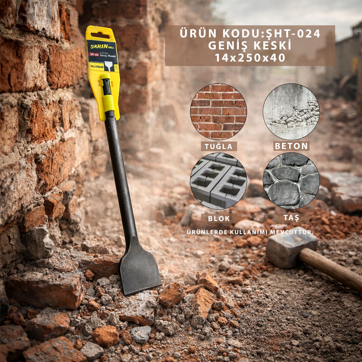 ŞHT-024 ( 14MM ) ( GENİŞ ) ( KESKİ ) SDS HİLTİ UCU ( 250X40MM )*100